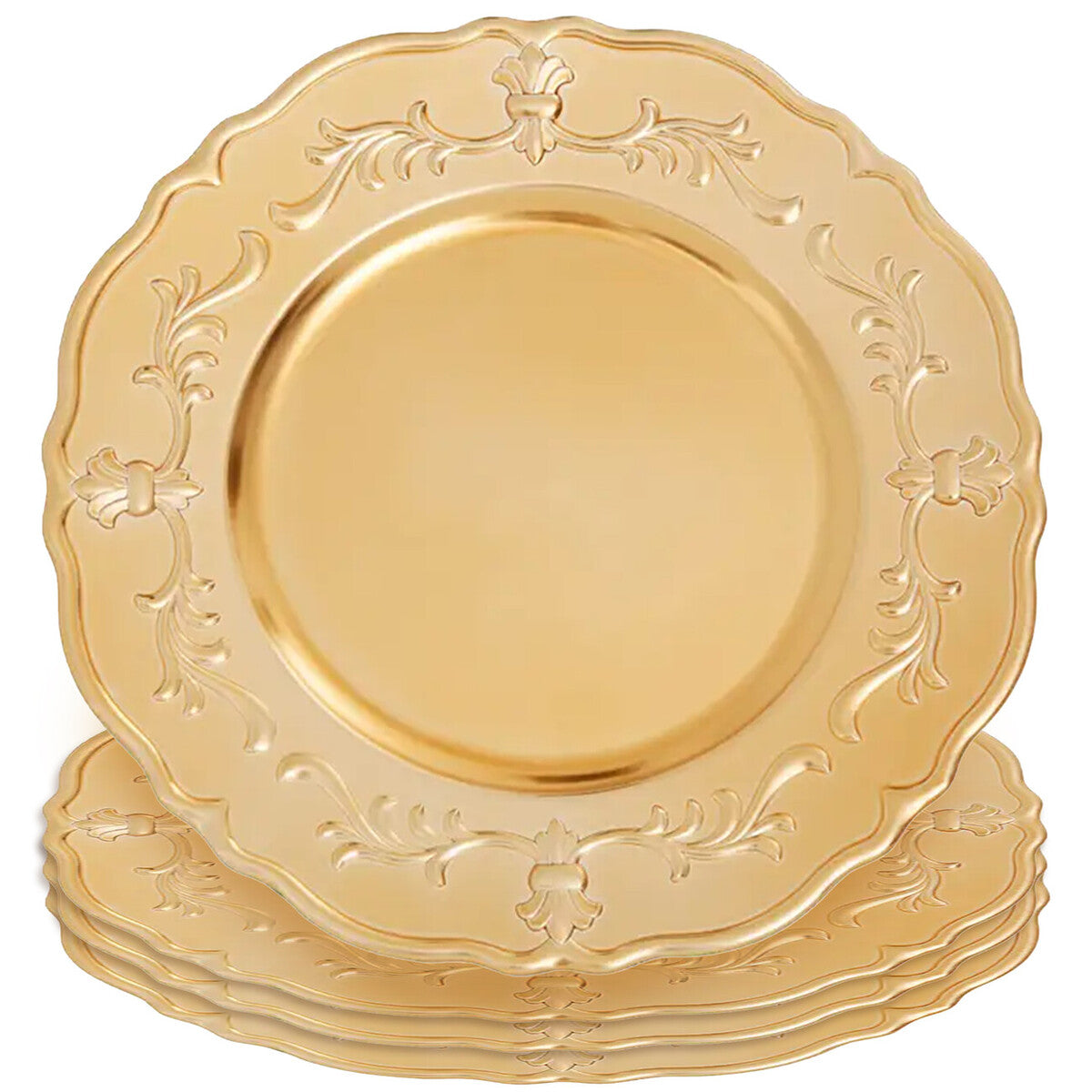 Set of Four 33cm Dia Gold Finish Baroque Charger Plates