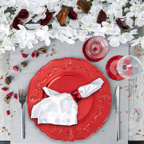 Set of Four 33cm Dia Red Finish Baroque Charger Plates