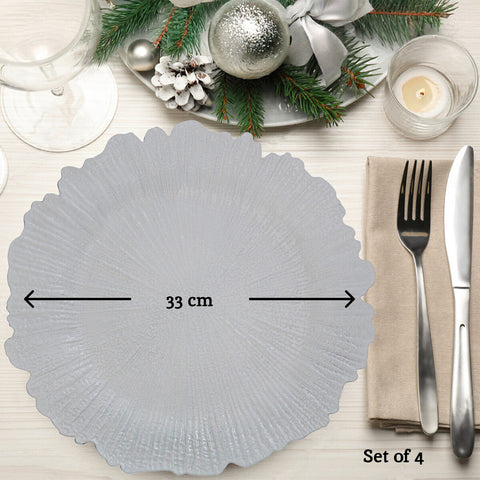 Set of Four 33cm Dia White Reef Charger Plates