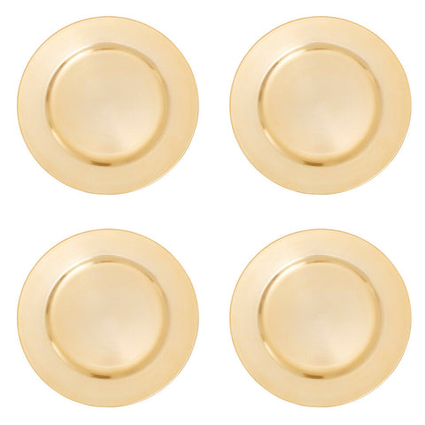 Set of Four 33cm Dia Gold Finish Flat Style Charger Plates