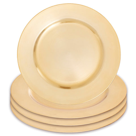 Set of Four 33cm Dia Gold Finish Flat Style Charger Plates