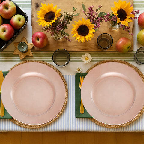 Set of Four 33cm Dia Rose Gold Flat Style Charger Plates