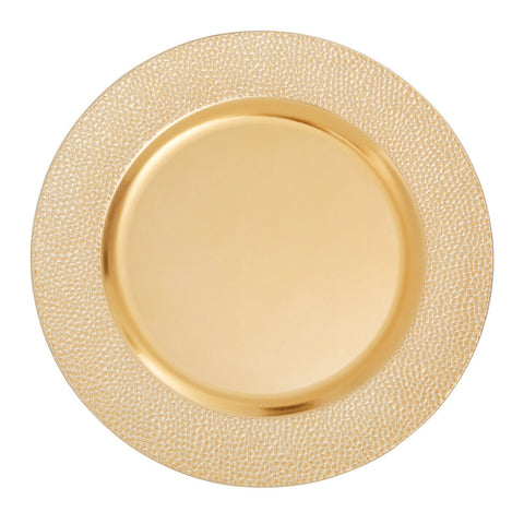 Set of Four 33cm Dia Gold Finish Pebble Effect Charger Plates