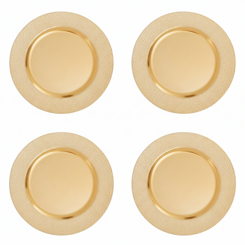Set of Four 33cm Dia Gold Finish Pebble Effect Charger Plates