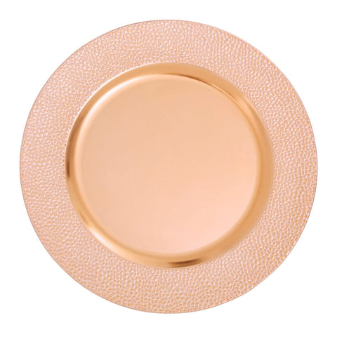 Set of Four 33cm Dia Rose Gold Pebble Effect Charger Plates