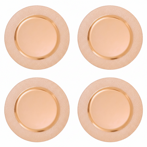 Set of Four 33cm Dia Rose Gold Pebble Effect Charger Plates