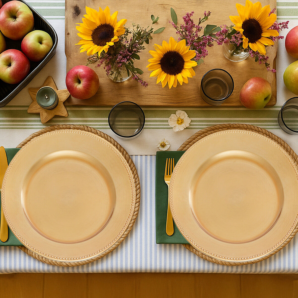 Set of 4 33cm Dia Gold Finish Dotted Charger Plates