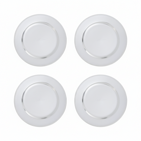 Set of Four 33cm Dia Silver Finish Dotted Charger Plates