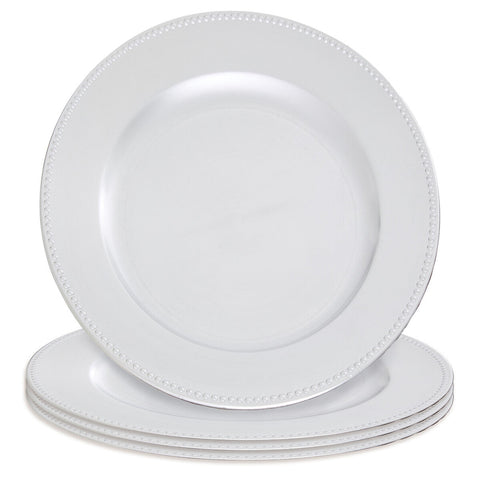 Set of Four 33cm Dia Silver Finish Dotted Charger Plates