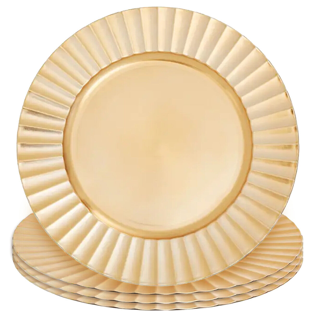 Set of Four 33cm Dia Gold Finish Wave Rim Charger Plates