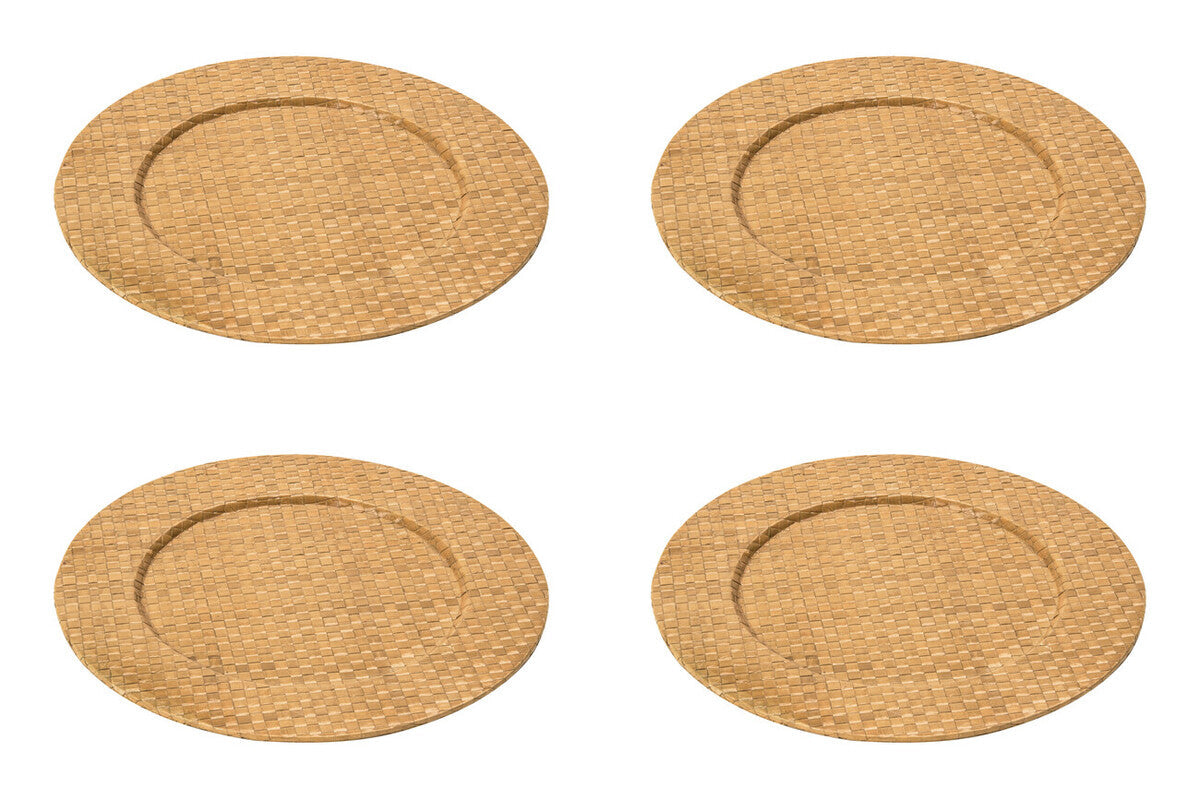 Set of Four 33cm Dia Pandanus Natural Charger Plates