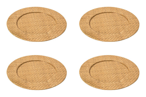 Set of Four 33cm Dia Pandanus Natural Charger Plates