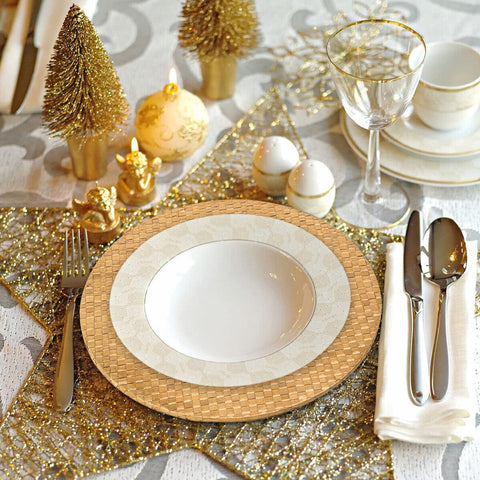 Set of Four 33cm Dia Pandanus Natural Charger Plates