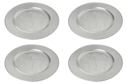 Set of Four 33cm Dia Redbud Silver Charger Plates
