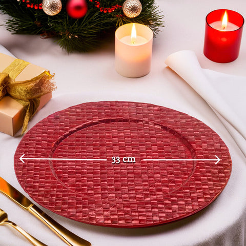 Set of Four 33cm Dia Pandanus Red Charger Plates