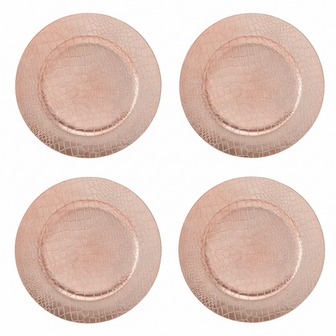 Set of Four 33cm Dia Rose Gold Crocodile Effect Charger Plates