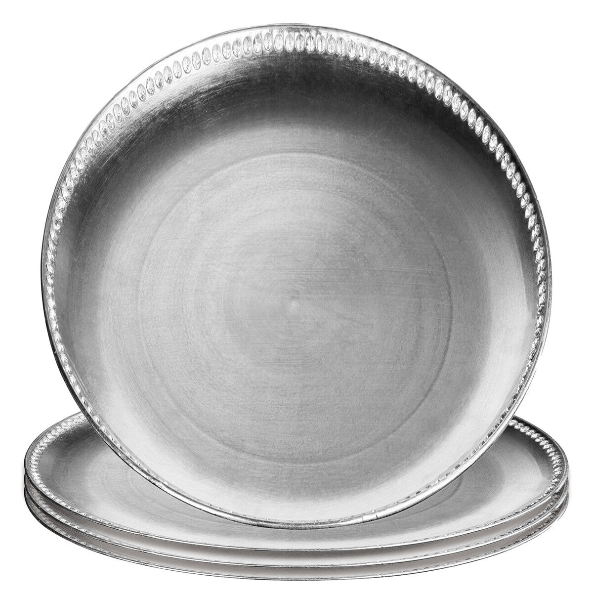 Set of Four 33cm Dia Radiance Silver Decorative Chargers