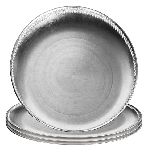 Set of Four 33cm Dia Radiance Silver Decorative Chargers