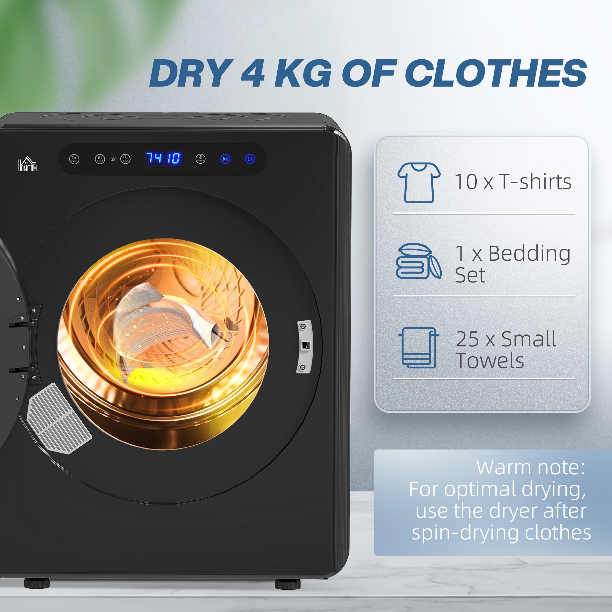 HOMCOM 4kg Compact 40-60℃  Tumble Dryer - Black