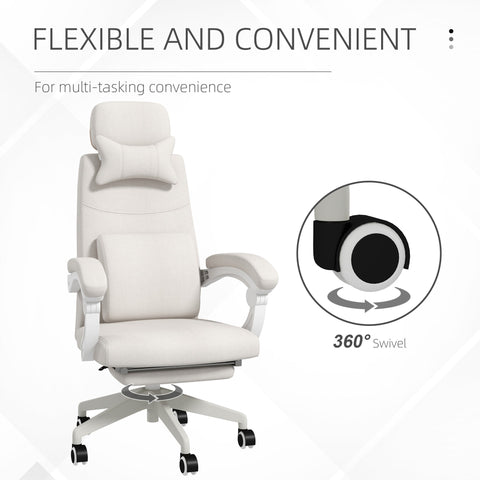 Vinsetto Linen-Look Office Chair, with 160\'c2\'b0 Reclining Back and Footrest - White