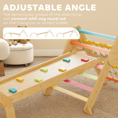 AIYAPLAY 8-in-1 Toddler Climbing Frame, Indoor Play Triangle Set with Slide, Arch and Triangle Ladder, Multicolour