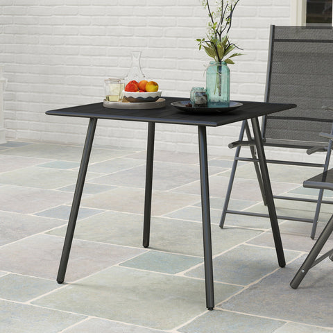 Outsunny Square Garden Table with Slat Top, Steel Frame, Outdoor Table for 4 Person, 80 x 80 x 74 cm, Black