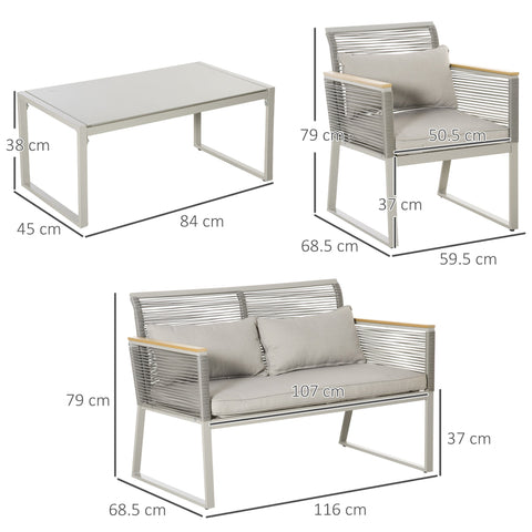 Outsunny 4 Pieces Rattan Garden Furniture Set - Grey