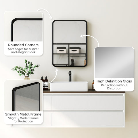 HOMCOM Rectangular Wall Mirror with HD Glass - Black
