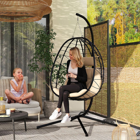 Outsunny Garden Egg Chair Outdoor Hanging Swing Chair, Folding Basket