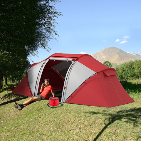 Outsunny 4-6 Man UV Protection Camping Tent - Grey and Red