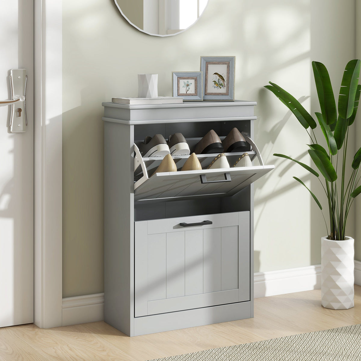 HOMCOM Two-Drawer Minimalistic Shoe Storage Cabinet, for 10 Shoes, Grey
