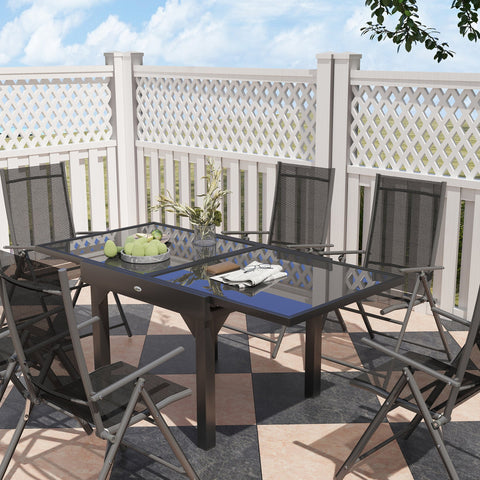 Outsunny 7 Piece Outdoor Dining Set with Extendable Table and 6 Folding Chairs for Patio, Balcony, Deck, Grey