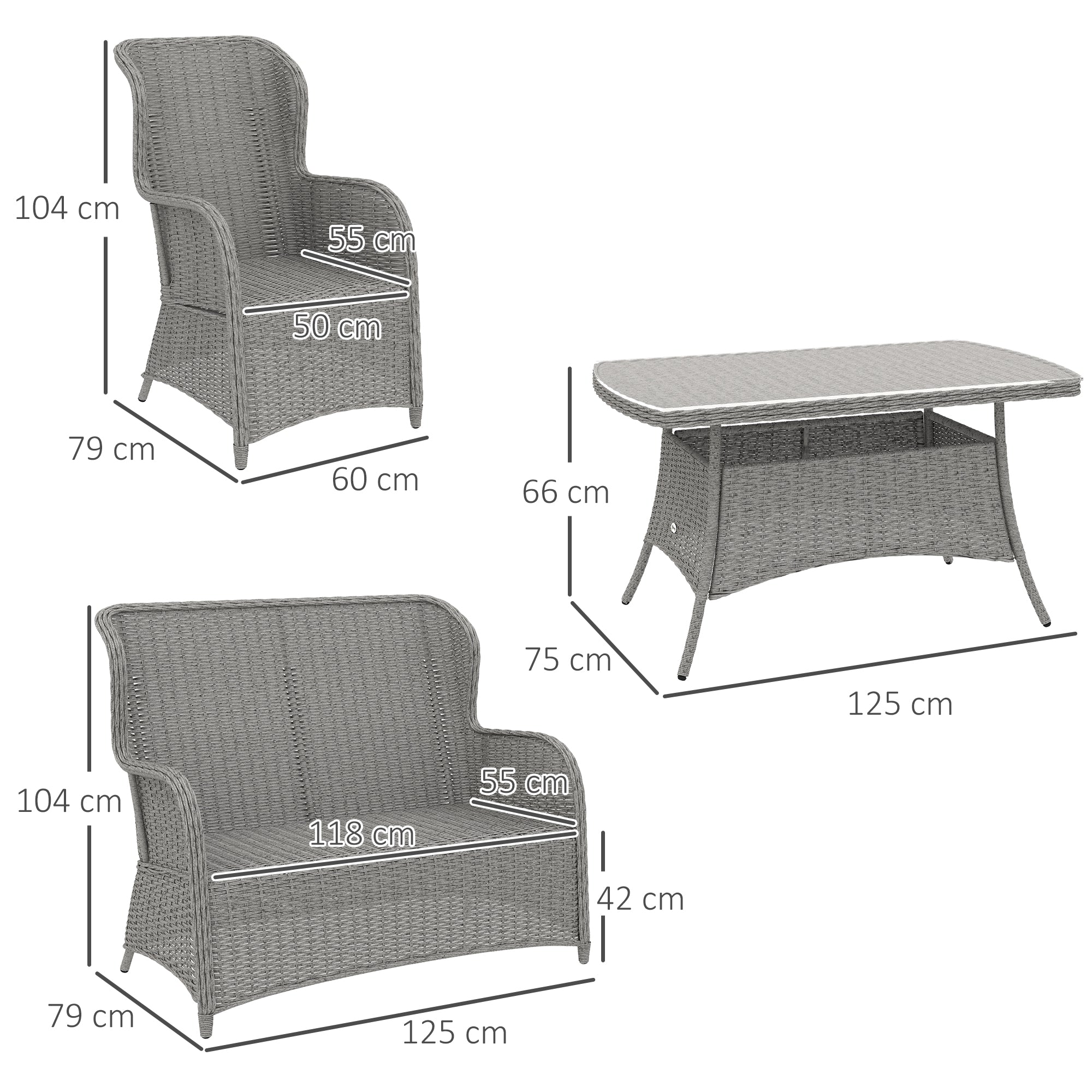 Outsunny 4 PCs Outdoor Rattan Sofa Set, Wicker Sectional Sofa Set Light Grey