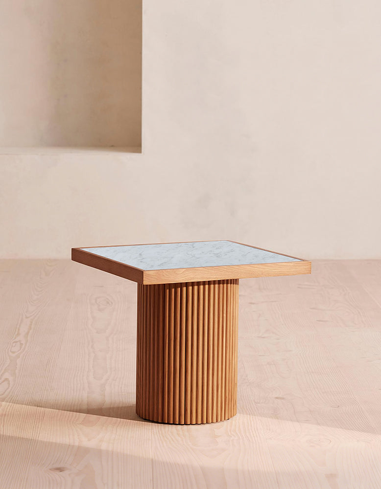 D'Souza Square Side Table, Solid Wood & Marble