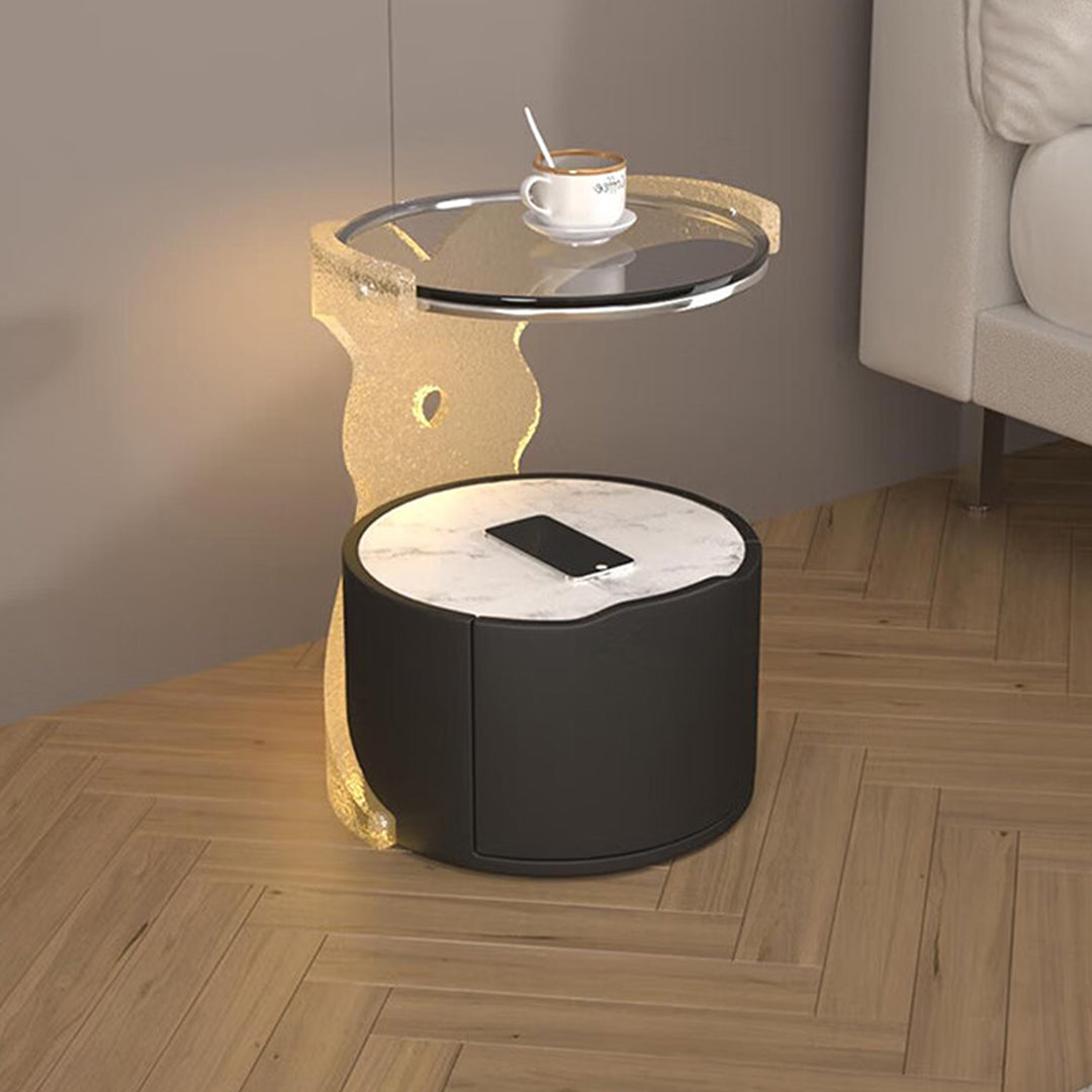 Hutton Round Bedside Table With Storage & Light Strip