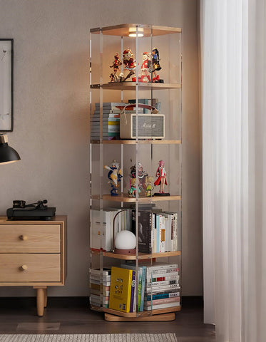 Amato Rotating Bookshelf, Freestanding Shelving Unit, Solid Wood
