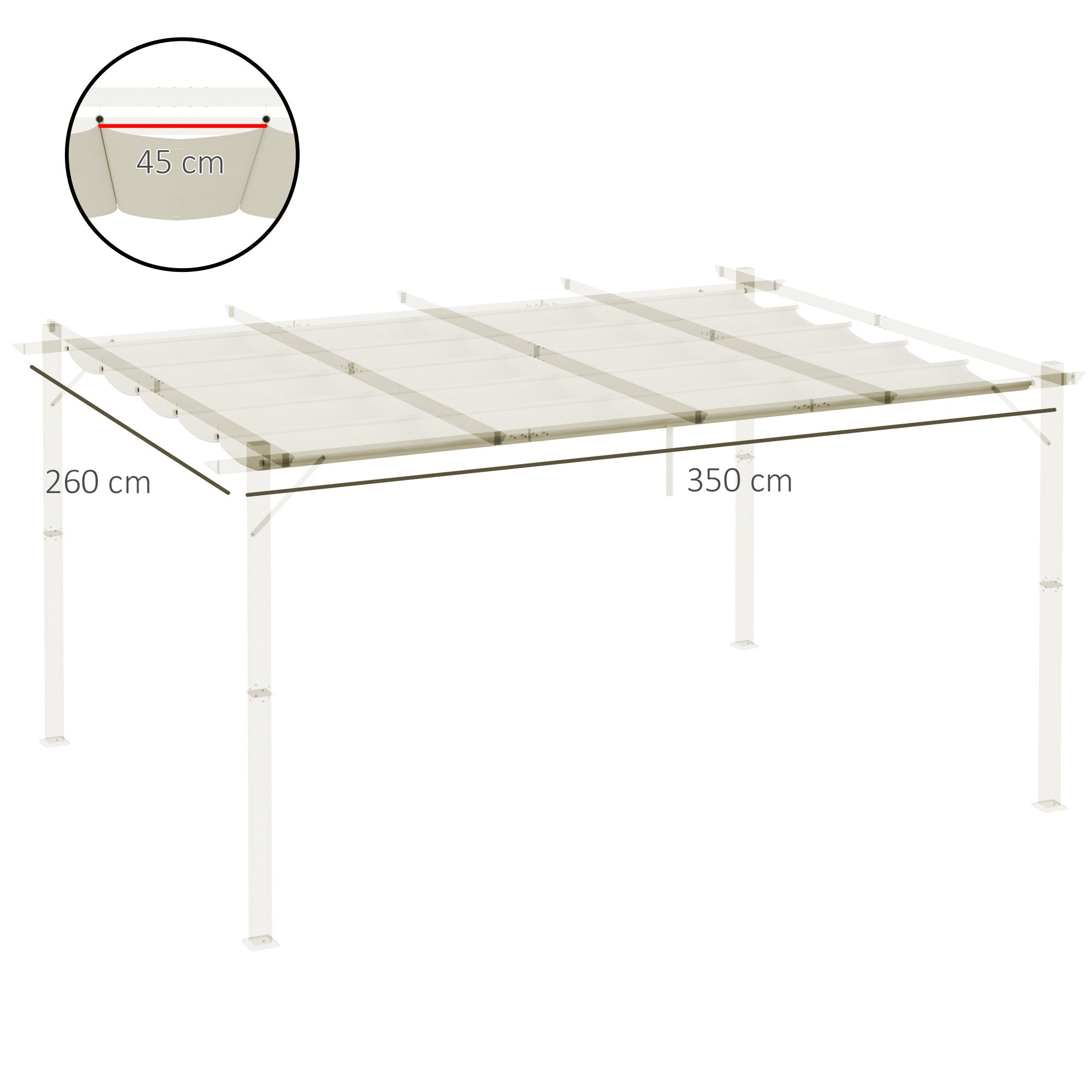 Outsunny Retractable Pergola Shade Cover, Replacement Canopy for 4 x 3 (m) Pergola, Retractable Roof, Cream White