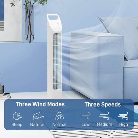 HOMCOM 31" Oscillating Tower Fan with Remote Control, 4H Timer, 3 Speed 3 Modes, Quiet Electric Floor Standing Fan for Home Bedroom Office, White