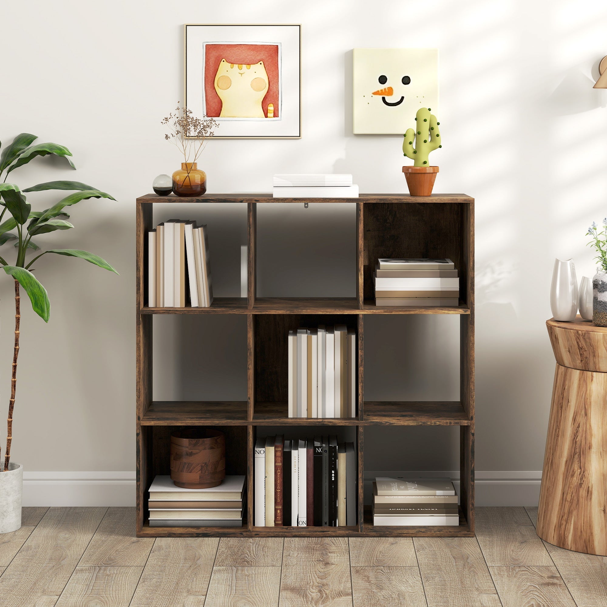 HOMCOM Nine-Cube Storage Shelf - Rustic Brown