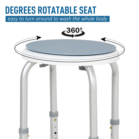 HOMCOM 360° Swivel Shower Chair, Height Adjustable Aluminium Shower Stool with Non-Slip Feet for Disabled, Elderly, Blue