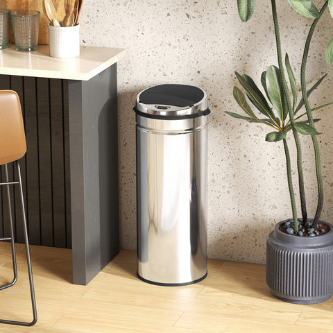HOMCOM 50L Stainless Steel Sensor Bin - Silver Tone