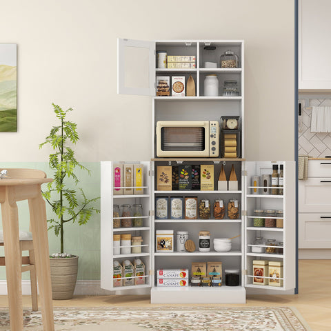 HOMCOM Two-Part Kitchen Storage Cabinet - White