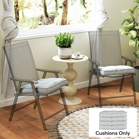 Outsunny Set of 4 Garden Seat Cushion with Ties, 42 x 42cm Replacement Dining Chair Seat Pad, Light Grey