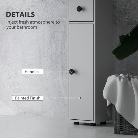 kleankin 180cm Slim Bathroom Cabinet, with Drawer, Shelves and Cupboards - Grey