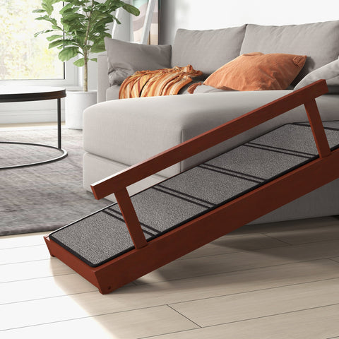 PawHut Wooden Dog Ramp with Removable Guardrails, Non-Slip Surface, 125 cm Long, Brown