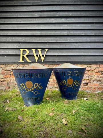 An Antique Pair Vintage French Grape Hod Chateauneuf Du Pape Log Basket Planters