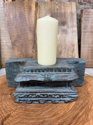 Rustic Church Candle Holder / Indian Pillar Base / Farmhouse Decor Dark Blue