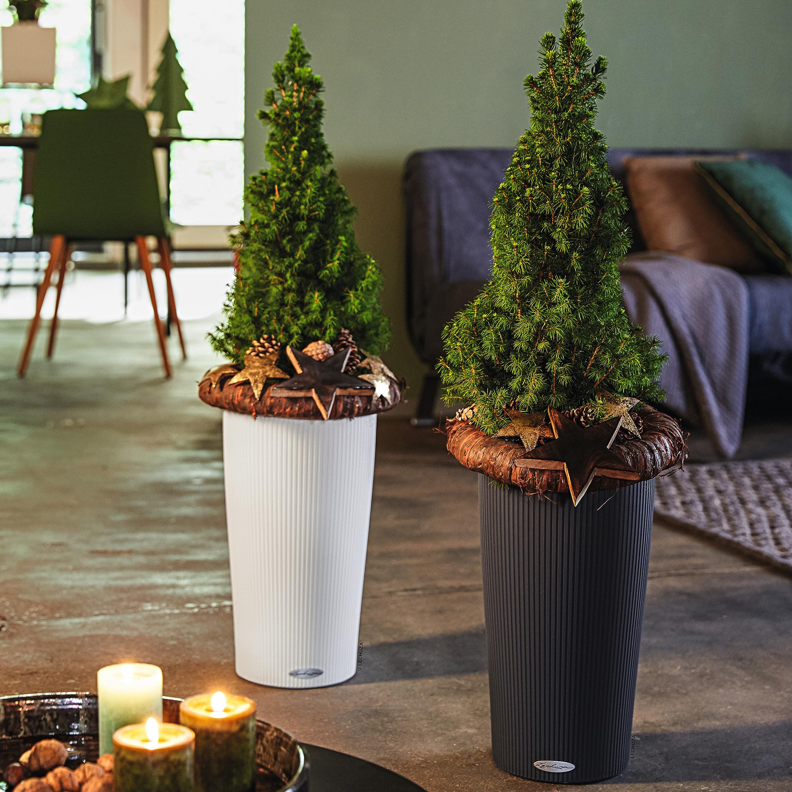 Lechuza CILINDRO Color 23 Self Watering Planter Garden Plastic Indoor and Outdoor Flower Plant Pot with Drainage Hole D23 H41 cm Slate