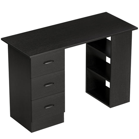 HOMCOM Computer Desk, Writing Table, PC Workstation with 3 Storage Shelves and Drawers, Handle, for Home Office, Black