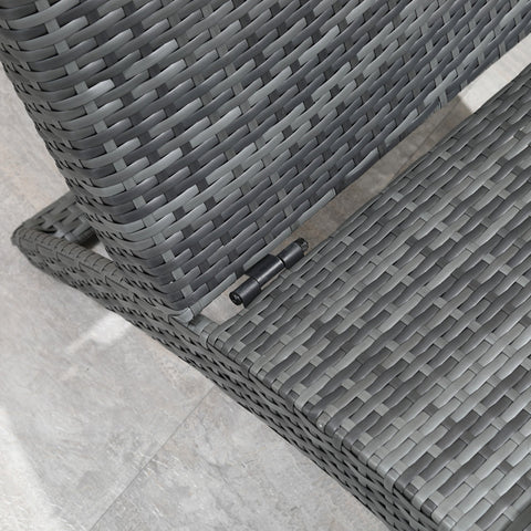 Outsunny Outdoor Foldable PE Rattan Sun Lounger with Soft Padded Cushion, Ergonomic Curved Design Sun Bed for Balcony, Garden, Grey